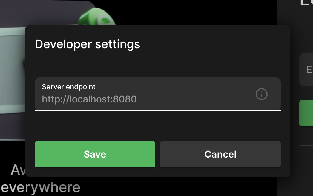 Setting a custom server on the onboarding screen on desktop or self-hosted web
apps