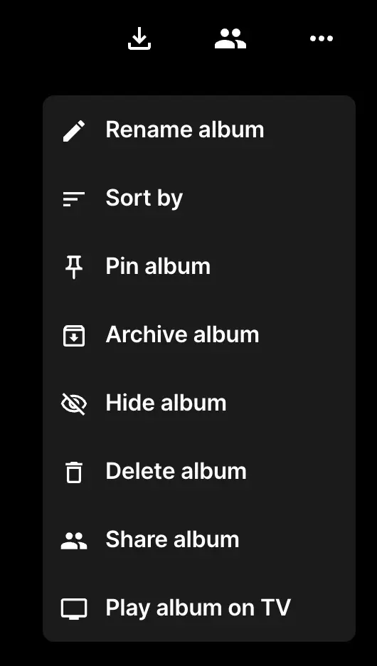 Album options menu