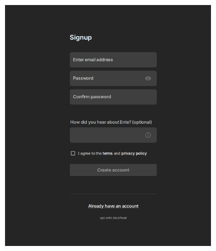 Sign up page